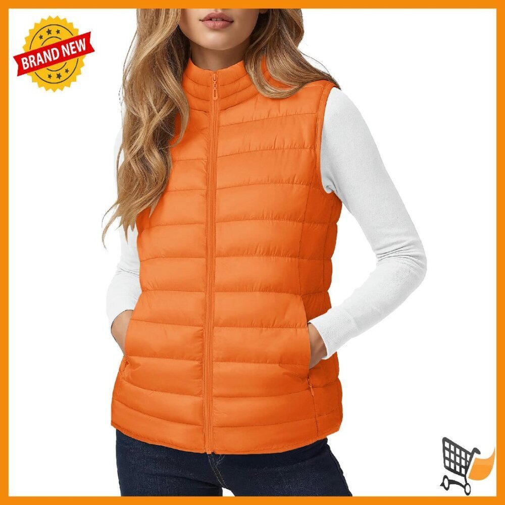 Women's Quilted Puffer Vest Lightweight Stand Collar 4 Pockets